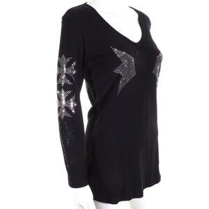 Avangard Womens Top Size XL Embelished Stud Emblem Black Silver Knight Queen